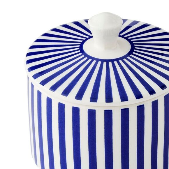 NWT Spode Steccato Covered Sugar Bowl Canister Made in England Blue White Stripe - Picture 2 of 8